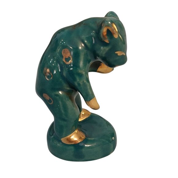 Vintage Green Circus Bear Figurine With Gold Accents - Picture 2 of 7